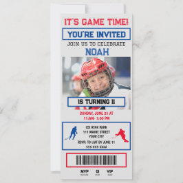 Grå&blå Hockey Biljett Födelsedagsfest Inbjudan