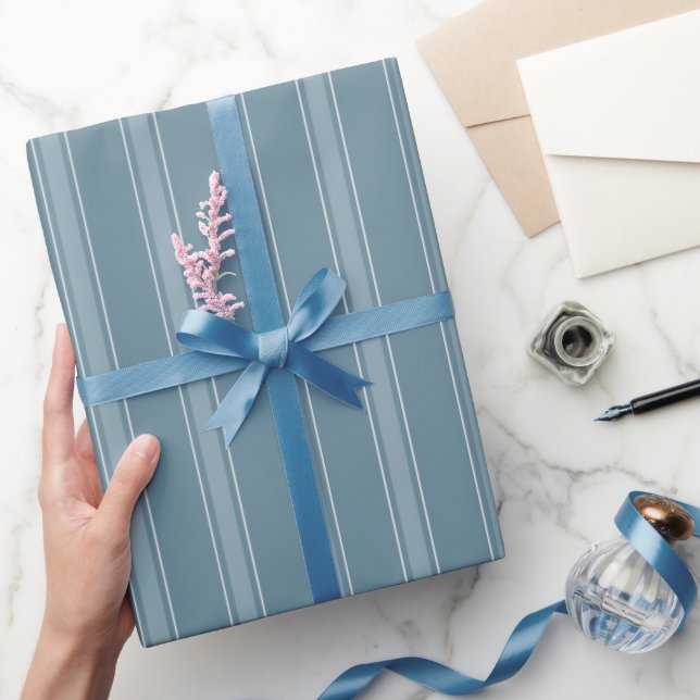 Grå Blå & Ljus Grå Blå Ränder Presentpapper (Gifting)