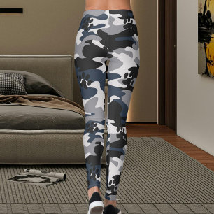 Grå Blå Ljus Kråkröd Kattklövs Kamouflage Mönster Leggings