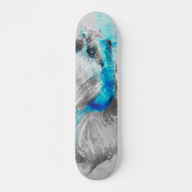 Grå Blå Turkos Akvarell Siamisk Kampfisk  Mini Skateboard Bräda 18,5 Cm (Framsida)