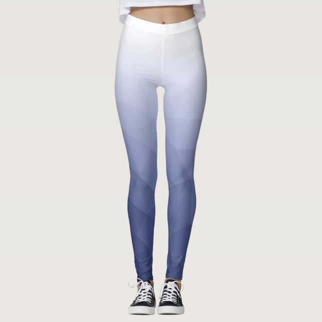 Grå blå vit gradient geometrisk mesh-mönster leggings (Framsida)