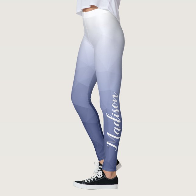 Grå blå vit Gradientgeometri Nät Anpassat Namn Leggings (Vänster)