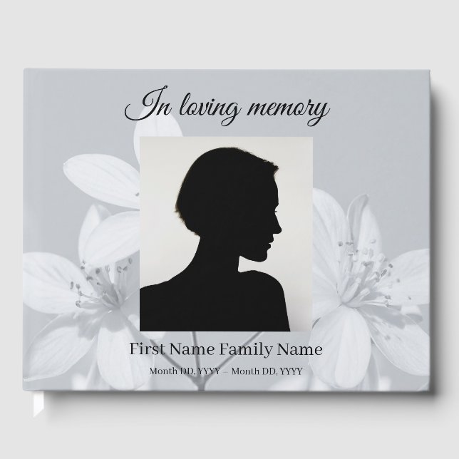 Grå blomma begravning gästbok (Framsida)