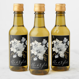 Grå Blommig Bröllops Mini Vinflaska Etikett