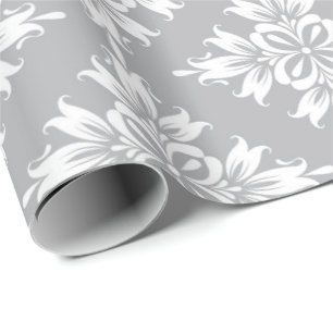 Grå Blommig Damask Symmetrisk Kunglig Bröllops- Presentpapper