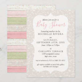 Grå blommig rosa & salvia rustik lantlig babyfest inbjudningar