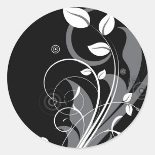 Grå blommönster på svart runt klistermärke
