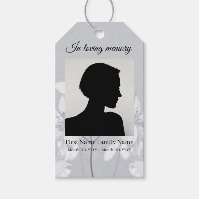 Grå blomsterbegravningsbandsetiketter presentetikett (Framsidan)