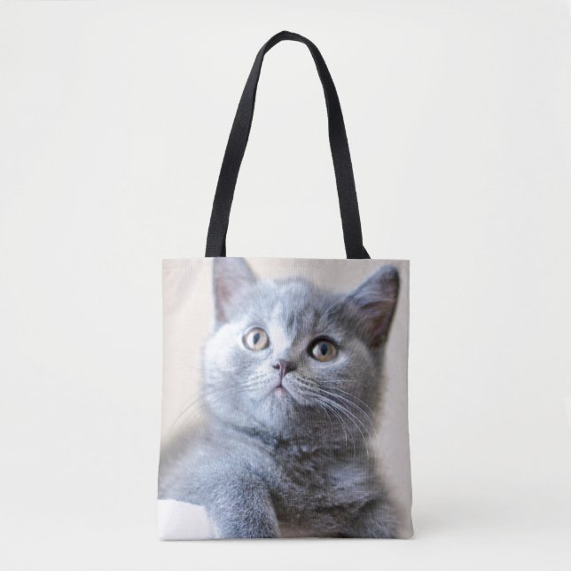 Grå brittisk Shorthair katt Tygkasse (Framsida)