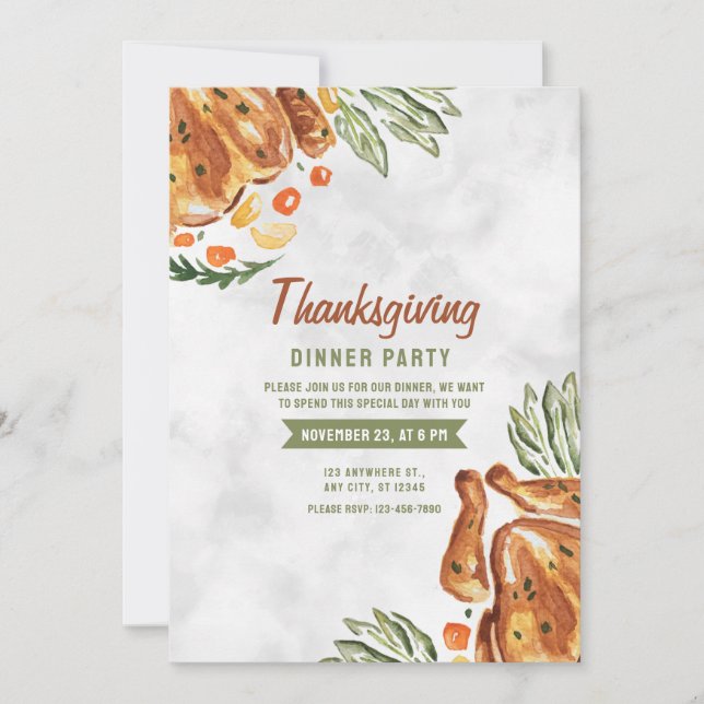 Grå Brun Kalkon Thanksgiving middag fest  Inbjudningar (Framsida)