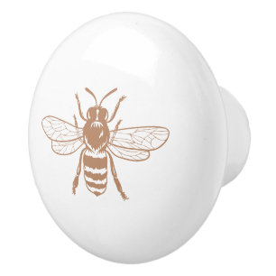 Grå brun Vintage Bee Illustration Knopp