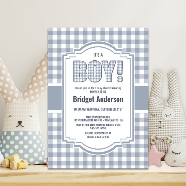 Grå Buffalo Rutig Baby Shower Inbjudningar (Skapare uppladdad)