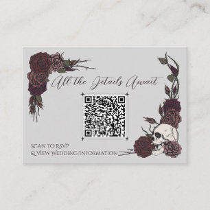 Grå & Burgunderröd Blommig Dödskalle Bröllops QR Tilläggskort