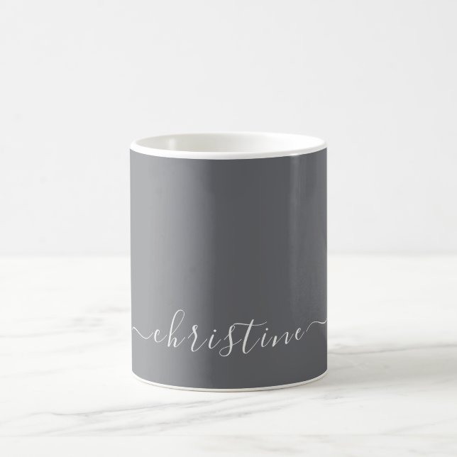 Grå C19 & Vit Minimalistisk Modern Namn Anpassad Kaffemugg (Center)