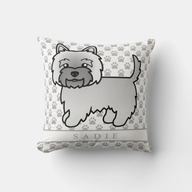 Grå Cairn Terrier Hund Illustration & Namn Kudde (Framsida)
