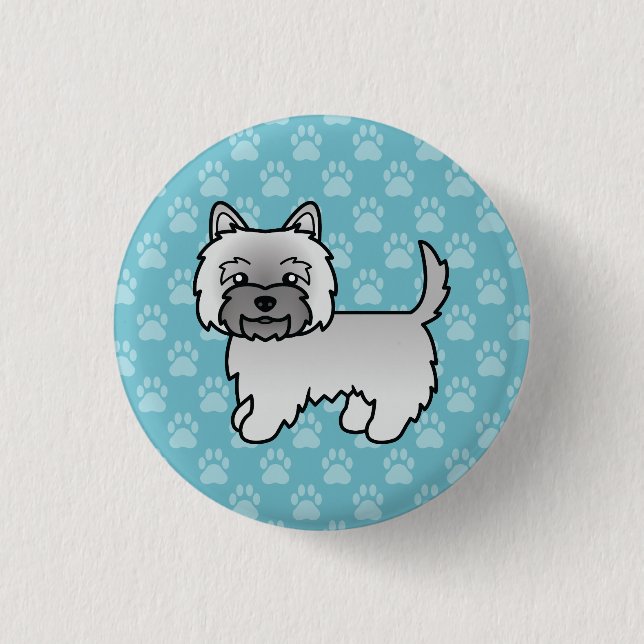 Grå Cairn Terrier Hund Söt Illustration På Blå Knapp (Framsida)
