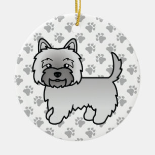 Grå Cairn Terrier Hund Söt Illustration & Tassar Julgransprydnad Keramik