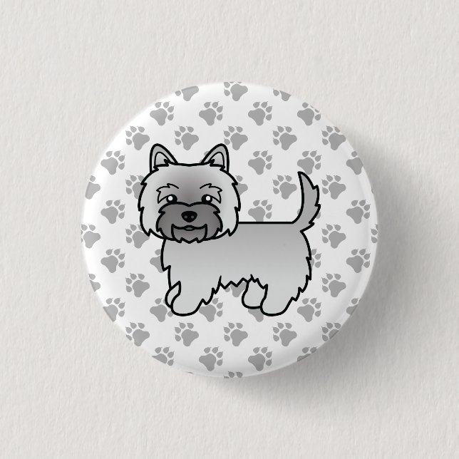 Grå Cairn Terrier Hund Söt Illustration Tassar Knapp (Framsida)