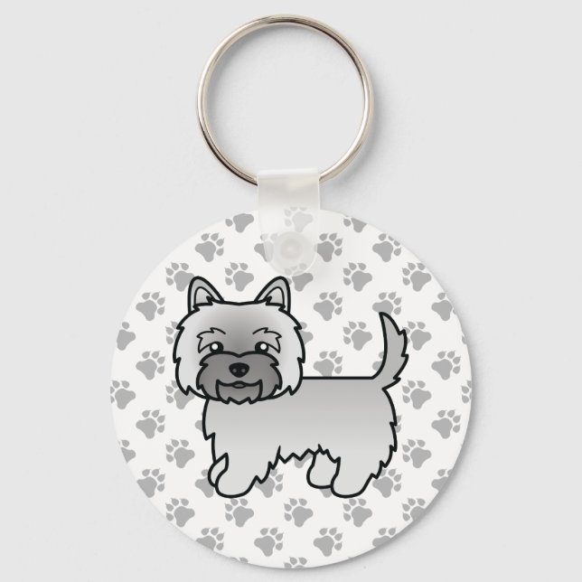 Grå Cairn Terrier Hund Söt Illustration & Tassar Nyckelring (Framsida)