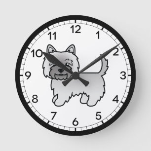 Grå Cairn Terrier Hund Söt Tecknad Illustration Rund Klocka