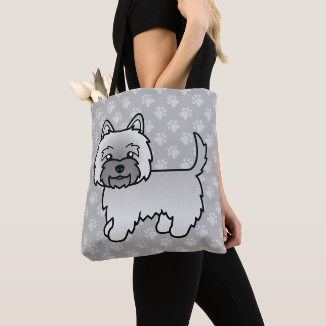 Grå Cairn Terrier Hund Söt Tecknad Illustration Tygkasse (Närbild)