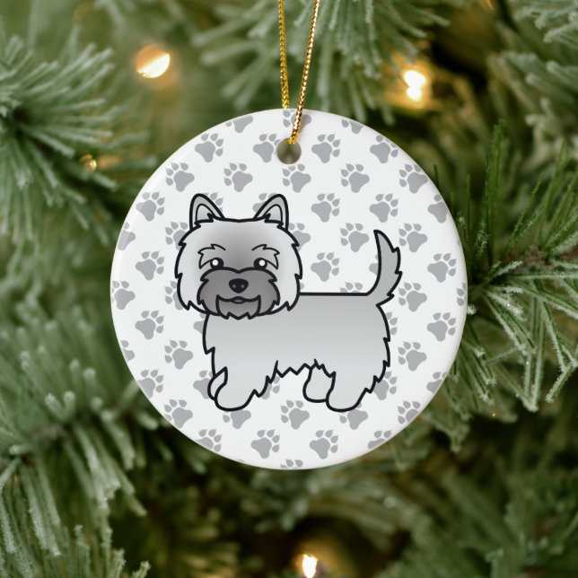 Grå Cairn Terrier Söt Tecknad Hund Julgransprydnad Keramik (Träd)