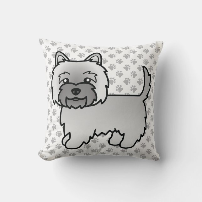 Grå Cairn Terrier Söt Tecknad Hund Kudde (Framsida)