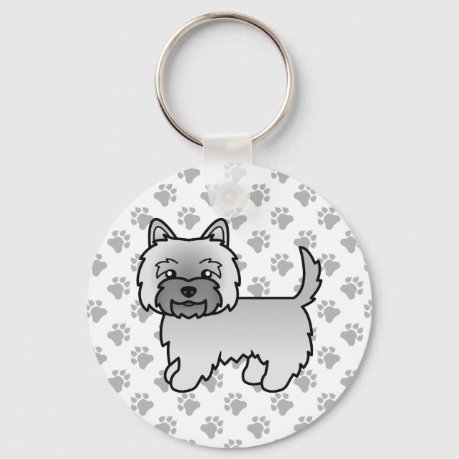 Grå Cairn Terrier Söt Tecknad Hund Nyckelring (Framsida)