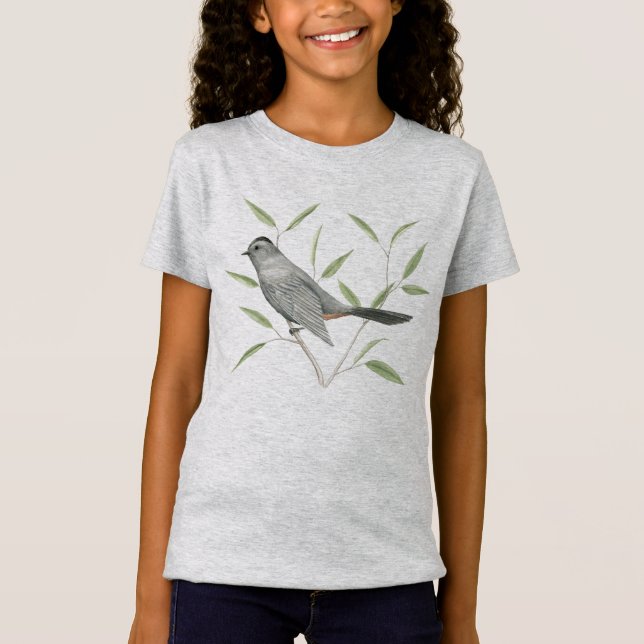 Grå Catbirdfågelkonst T Shirt (Framsida)