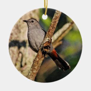 Grå Catbirdprydnad Julgransprydnad Keramik