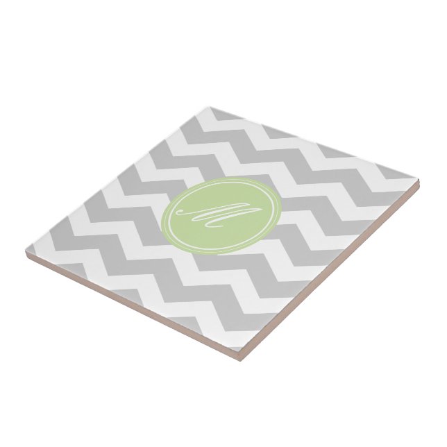 Grå Chevron med Monogram-kakel Kakelplatta (Sidan)