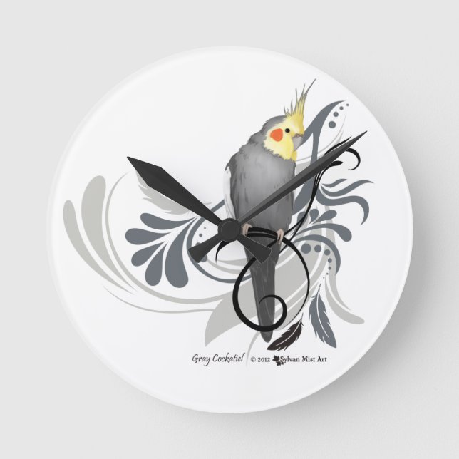 Grå Cockatiel Rund Klocka (Framsida)