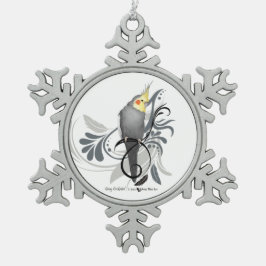 Grå Cockatiel Snöflinga Pewter Julgransprydnad