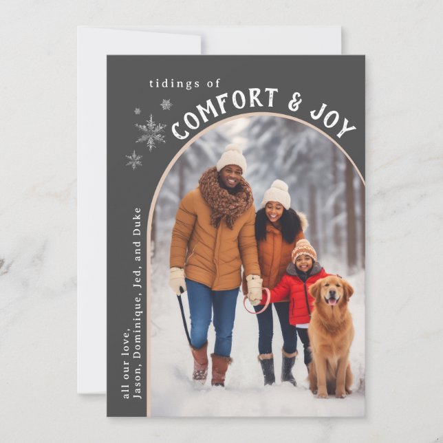 Grå Comfort and Joy Fotokort Julkort (Framsida)
