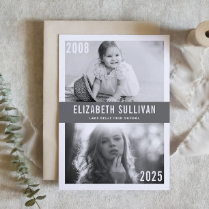 Grå Då Och Nu Foto Collage Examen Inbjudningar