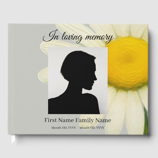 Grå daisy begravning gästbok (Framsida)