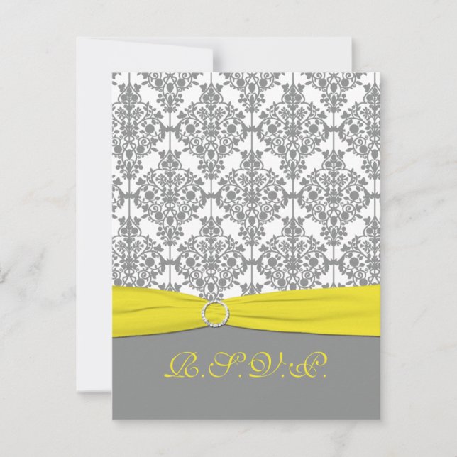Grå Damask med gul RSVP-kort OSA Kort (Framsida)