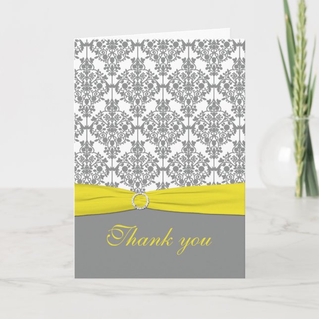 Grå Damask med Gul Tacksamhetskort Tack Kort (Framsida)