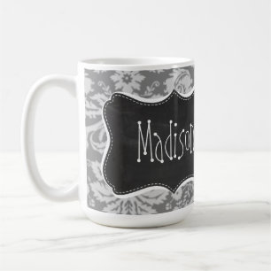 Grå damast för vintage; Svart tavlalook Kaffemugg