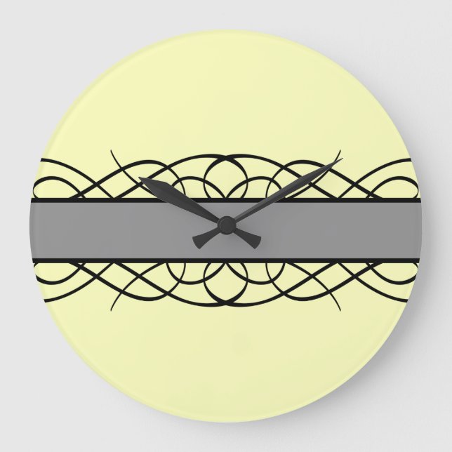 Grå Deco krusidull Stor Klocka (Framsida)