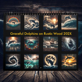 Grå delfiner på Rustic Wood 2025 Kalender
