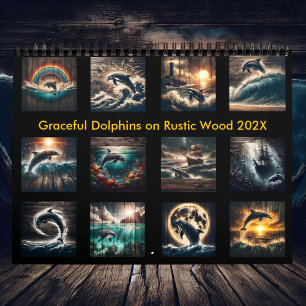 Grå delfiner på Rustic Wood 2025 Kalender