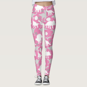 Grå Dinosaurie Mönster L Rosa Bakgrund Leggings