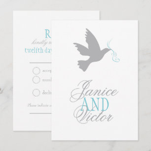 Grå duva blå band formell bröllopsbekräftelse inbjudningar