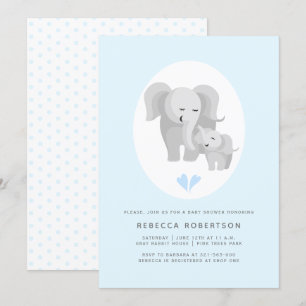 Grå elefant mamma & baby boy shower ljusblå inbjudningar