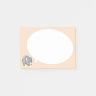 Grå elefant med pratbubbla på sherbetorange bakgru post-it block