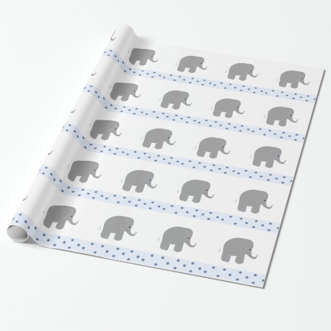 Grå elefanter med en kant av stjärnor presentpapper (Utrullad)