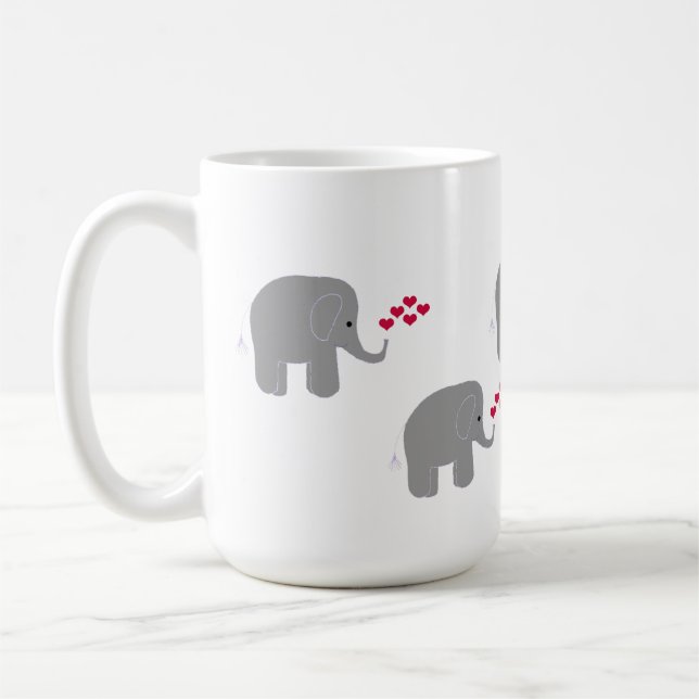 Grå elefanter med sprutar av röda hjärtan kaffemugg (Vänster)