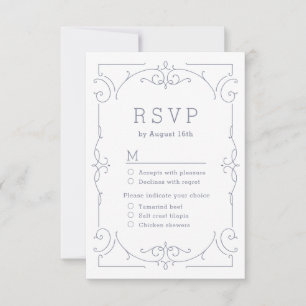 Grå elegant modern klassisk vintage bröllop RSVP OSA Kort