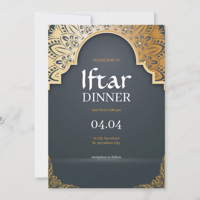 Grå Elegant Ramadhan Iftar-fest Inbjudningar (Framsida)